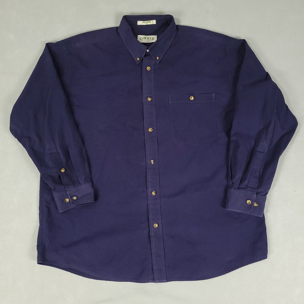 Orvis Shirt Men XL Navy Blue Button Down Regular Fit 100% Cotton RN70534